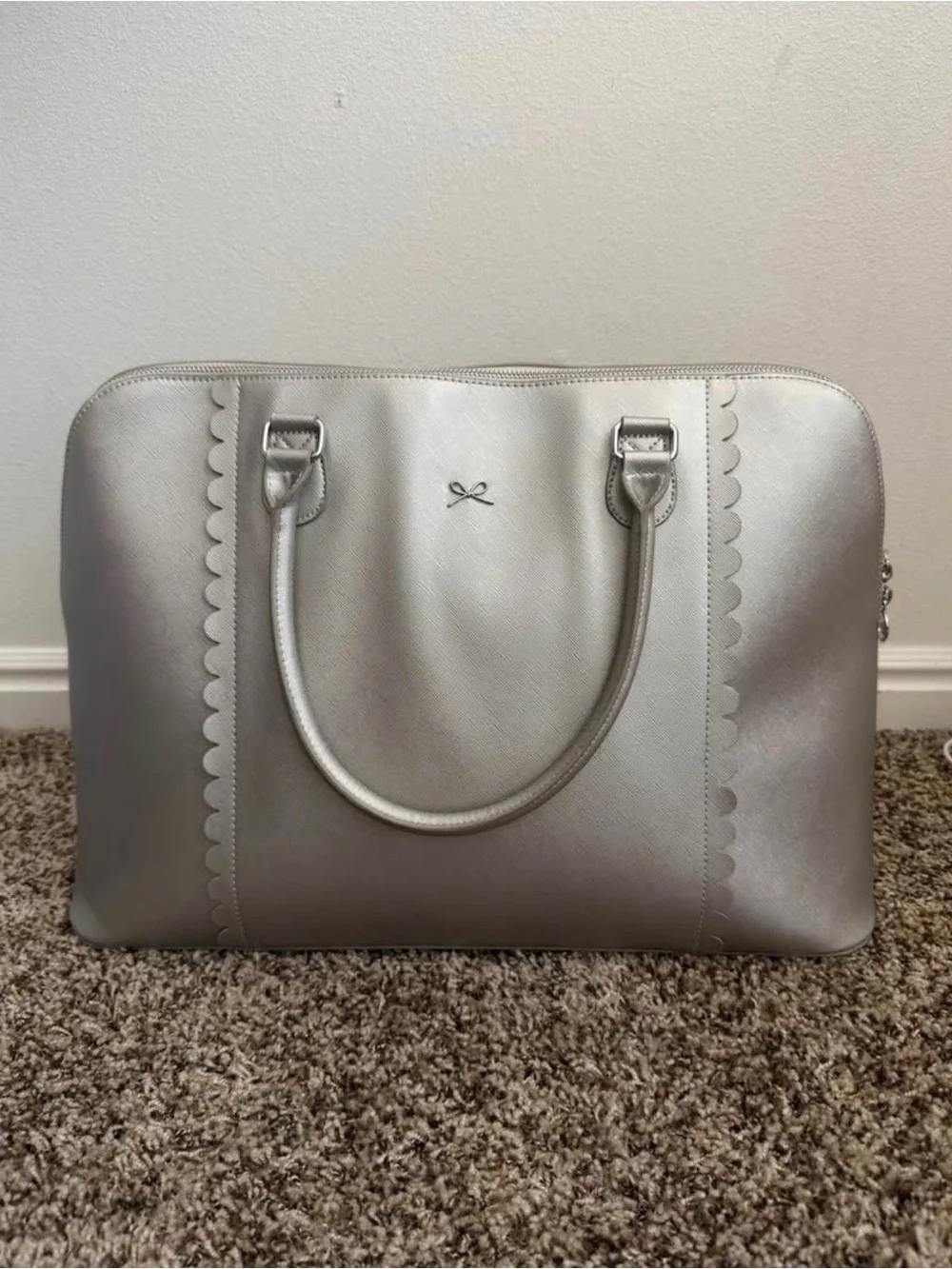 Bow-Accent Silver Tote Bag by Unknown Brand